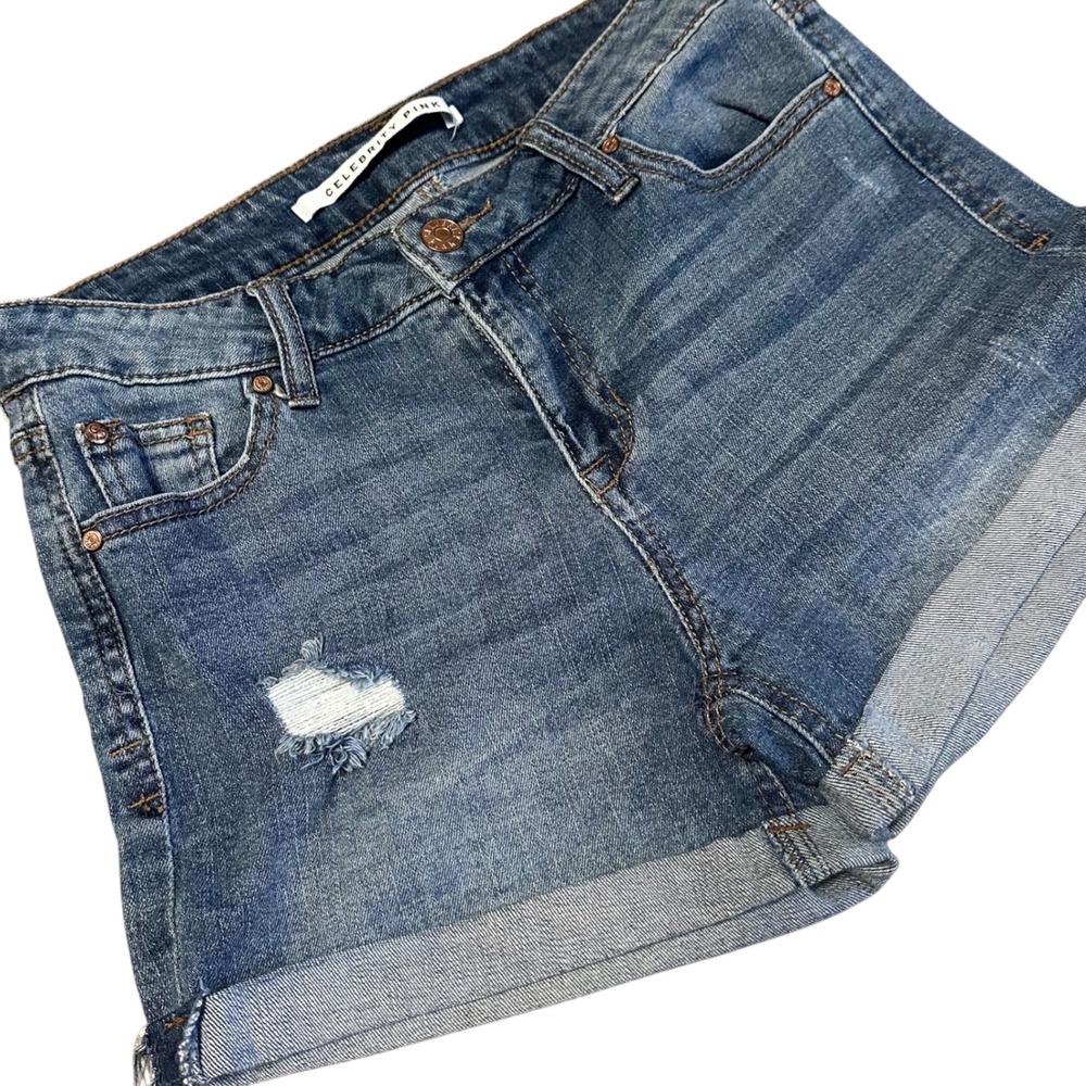 Celebrity Pink Denim Shorts Womens 3/26 Blue Excellent Low-Rise Distressed Cuff